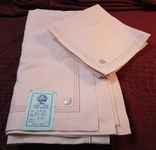 Antique Pink Pure Linen Tablecloth 3 Napkins Triple Hemstitching Never Used