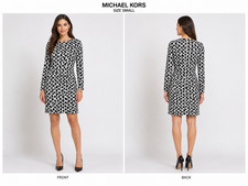 Michael Kors Women's Small Mid-length Long Sleeve Geometric Black & White Dress