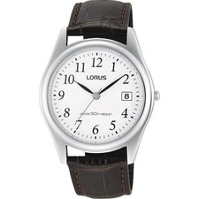Image of Lorus Watch Mens RS965BX9 Easy Reader Dial Brown Leather Strap