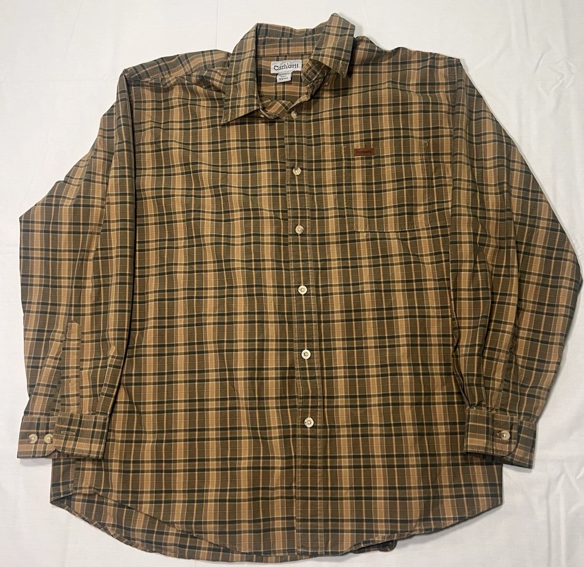 Carhartt Mens XL Plaid Button Down Shirt 100% Cotton Long Sleeve Workwear Casual
