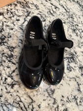 Bloch Black Tap Dance Shoes w/ Metal Taps w/ Ties, Size 10.5 Big Kid