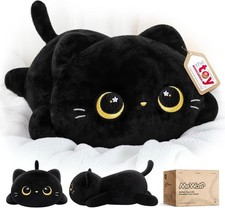 Cute Black Cat Plush Pillow, Kawaii Plushies Black Cat Stuffed Animals, Squis...