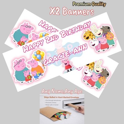 x2 Personalised Peppa Pig  Birthday Banner Children Kids Party Decoration
