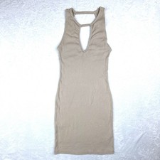Kendall & Kylie Dress S Tan - Brown Ribbed Knit Bodycon Sleeveless Keyhole Neck