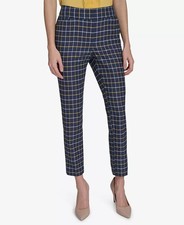 Tommy Hilfiger Plaid Slim-Fit Ankle Pants Women's 12 Midnight Multi Hook  Bar