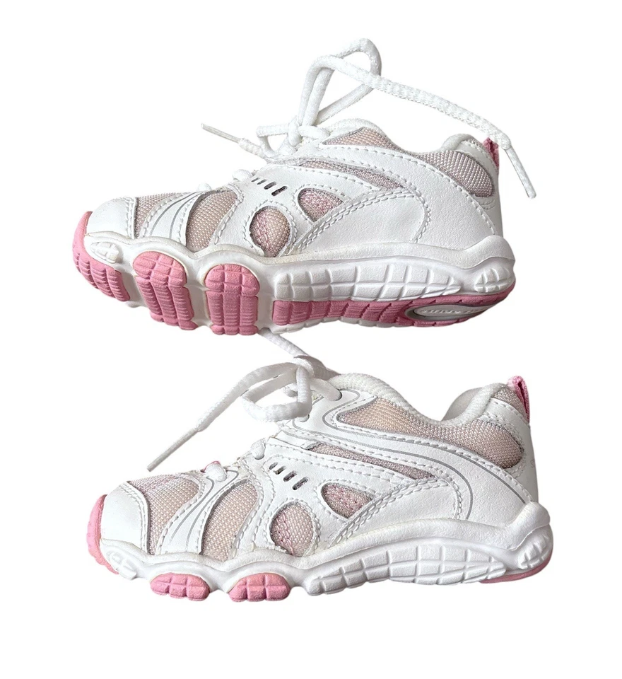 Zapatillas deportivas STRIDE RITE para niñas pequeñas talla 6,5 W parte superior baja rosa blanco zapatos Foto 3 de 4