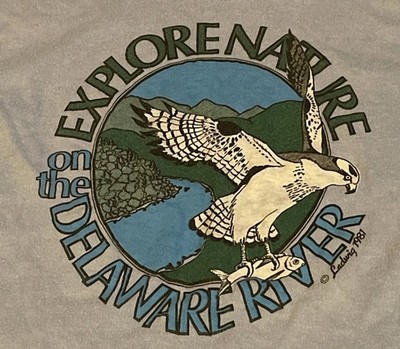 VTG Single Stitch Artist Signed T-Shirt 1987 Delaware River Catskills Eagle
