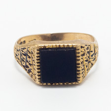 Classic Bark Effect Square Onyx Signet Ring 9ct Yellow Gold U 1/2