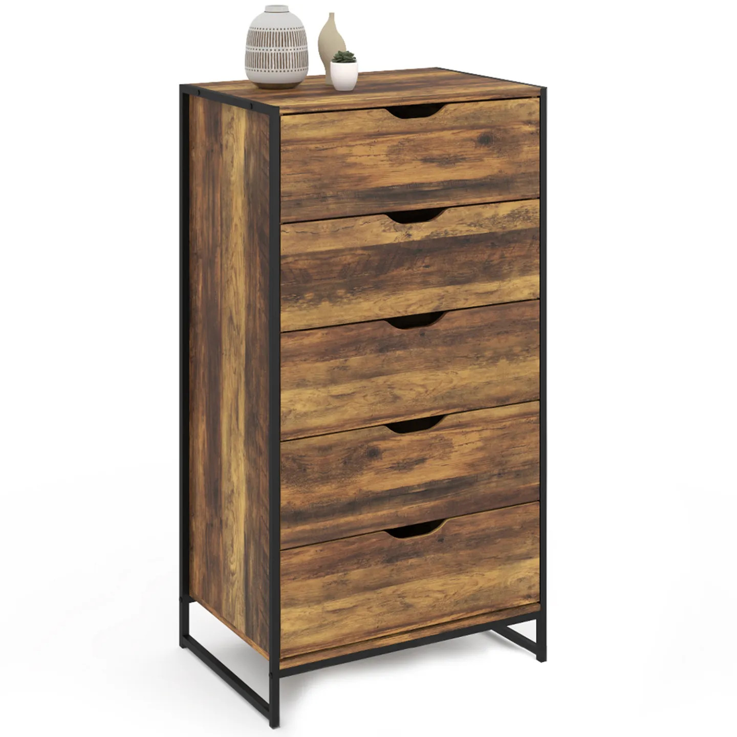 Chiffonnier bois foncé 5 tiroirs HAWKINS 60 cm pour salon et bureau