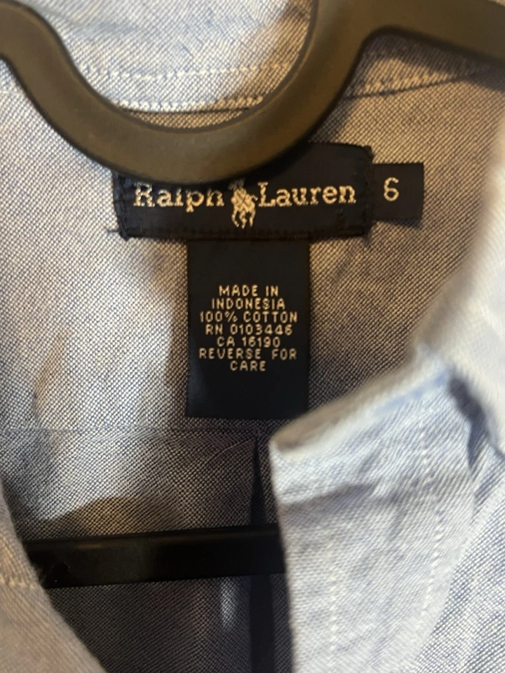 Camisa Oxford Ralph Lauren Masculina Tamanho 6 Azul Cor Pônei Manga Longa - Imagem 2 de 3