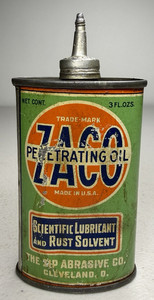 Vintage Zaco Penetrating Oil Lead Top Litho 3 Fl Ozs Tin Can Advertising Oiler