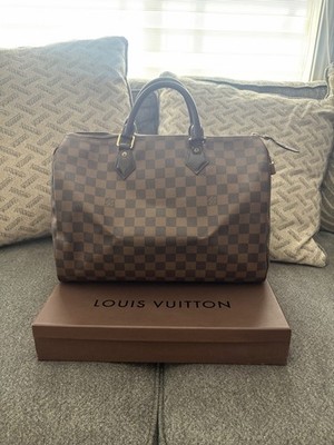 Louis Vuitton Damier Ebene Brown Satchel Top Handle Zip Bag w/ Box
