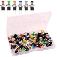 24pcs 7mm Mini Momentary Push Button 3V-6V-12V-24V-230V/1A, SPST Mix color