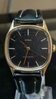TIMEX Acqua Rare Vintage Men's Tank Watch Mechanical Gold Tone Leather 33x33 mm
