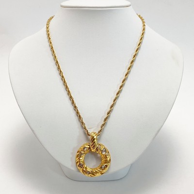 Yves Saint Laurent YSL Stone Twist Circle Necklace Gold Plated