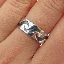 925 Sterling Silver Vintage Modernist Wavy Oxidized Band Ring Size 8