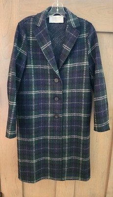 Harris Wharf - Tartan Wool Midi Overcoat |  sz IT40|US4 - Green Navy White Plaid