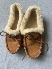J.Crew Women  s Faux Fur Lined Moccasin Slippers Brown Suede Size 7 Cozy House sh