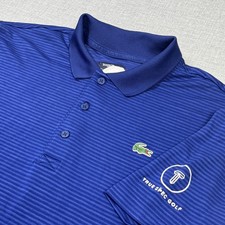 Lacoste Sport Polo Shirt Mens 2XL 7 Blue Striped Short Sleeve 100 Polyester