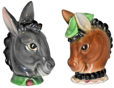 Vintage Japan Donkey & Mule Head Porcelain Salt & Pepper Shaker Set
