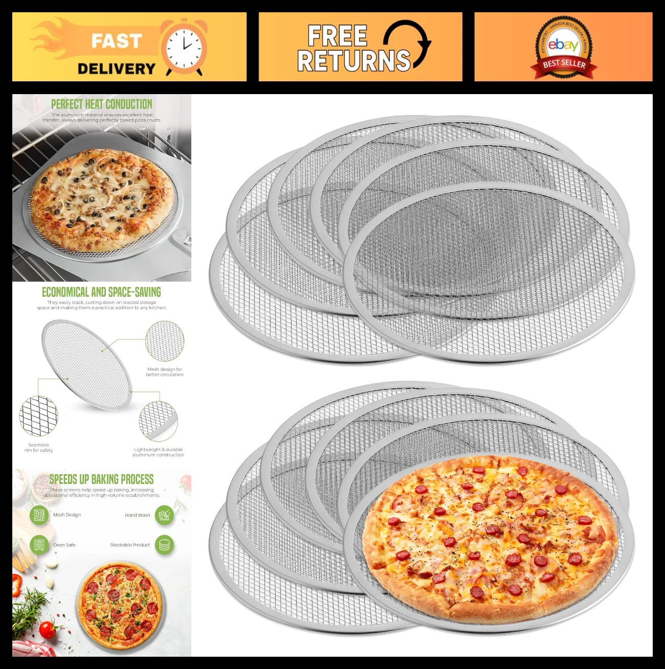 12-Pack 14-Inch Aluminum Pizza Screens | Commercial Grade Pizza Trays for Home &
