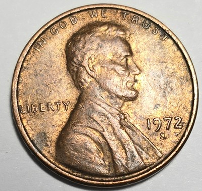 1972 S Lincoln Penny 1C 3.1g Copper RB OffCenter Misalignment
