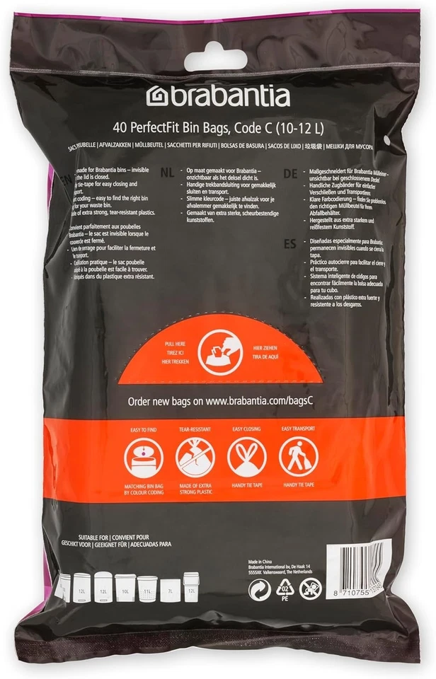 Brabantia Perfectfit Bin Liners (Size C/10-12 Litre) 40 Bags White - Code C - Image 2 of 4