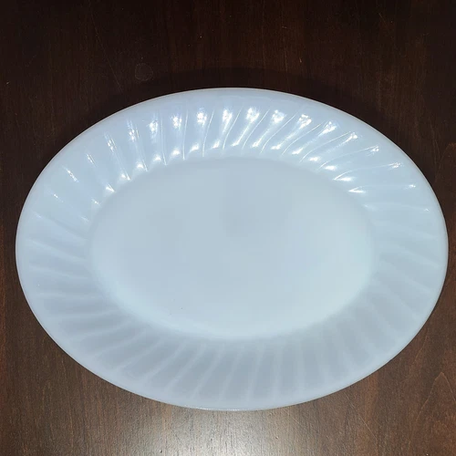 Fire King VTG Anchor Hocking Oven Glass Blue Azurite Swirl Oval Platter Plate