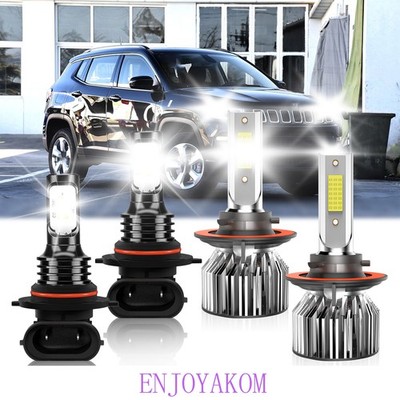 For Jeep Compass 2007-2009 LED Headlight High/Low Beam + Fog Lights Bulbs 6000K