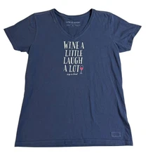 Life Is Good Crusher Vneck Tee Wine A Little Laugh A Lot Blue T-shirt Women’s MD