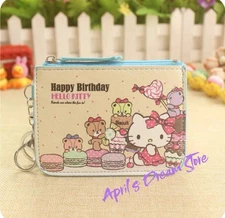 Hello Kitty Happy Birthday Cake&Macaron ID Cardholder Coin Purse Keychain Wallet