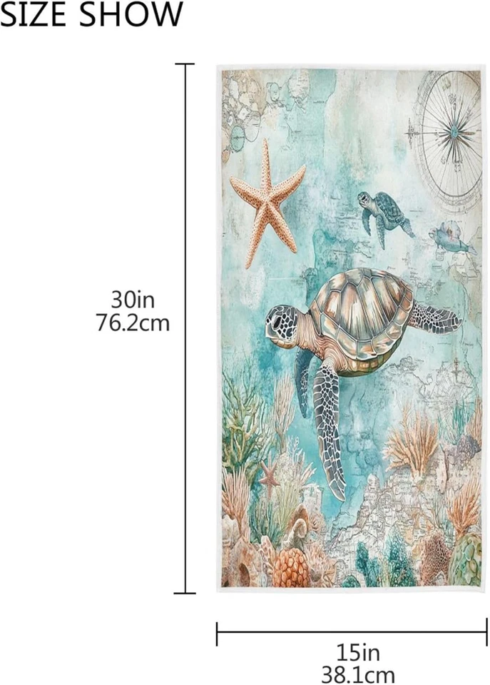 Juego de toallas de mano costeras pulpo tortuga marina - decoración náutica de cocina y baño 16 Foto 2 de 4