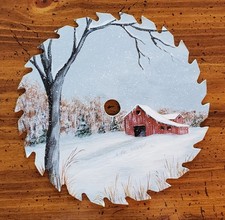 Hand Painted 7" Circular Saw Blade Folk Art Barn Country Landscape Artist Signed