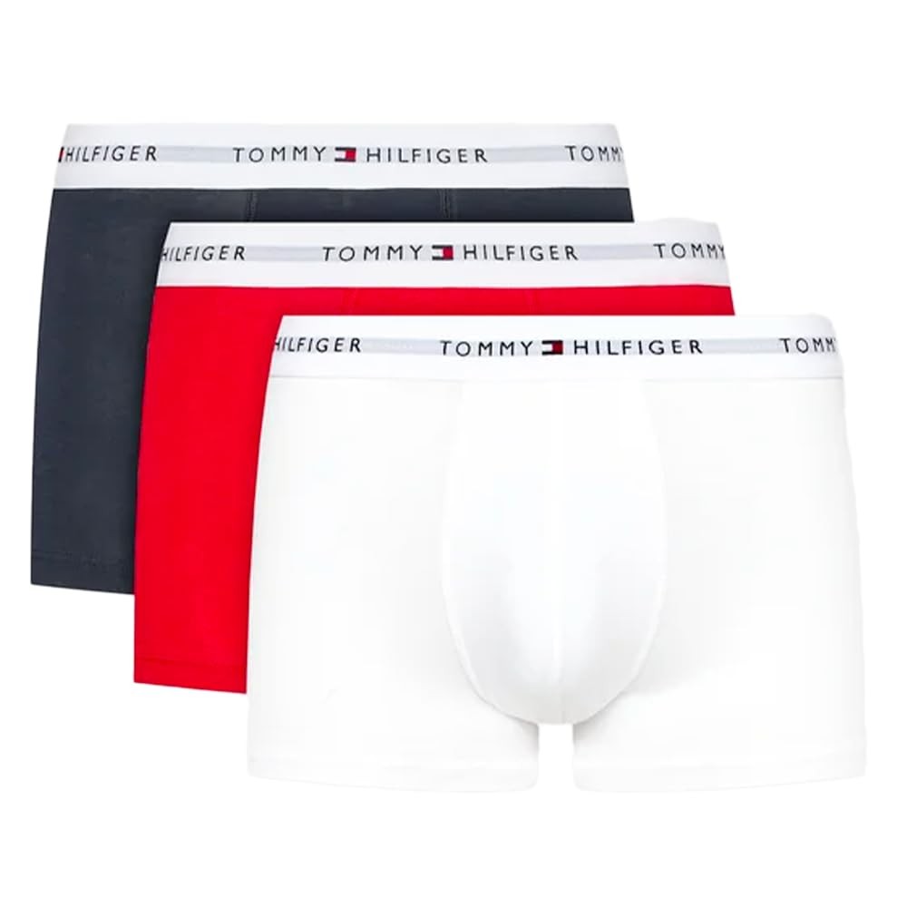 Tommy Hilfiger Men’s 3 Pack Trunks with Logo Waistband, Multicolor (Desert Sky/W