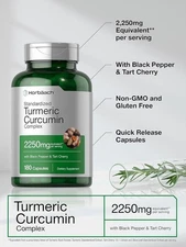 Horbäach Turmeric Curcumin Supplement | 2250mg | 180 Capsules | with Black Peppe