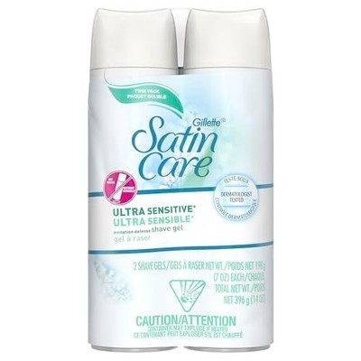 Gillette Satin Care Ultra Sensitive Shave Gel for Women, Pack of 2, 7oz Each, Fr