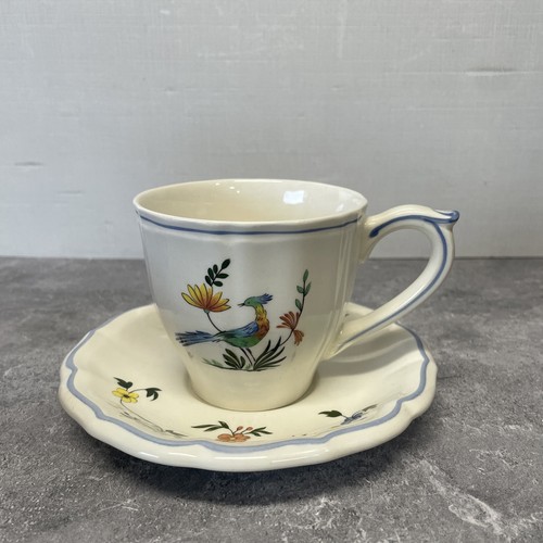 Gien Oiseaux de Paradis Teacup & Saucer Bird Pattern France Vintage