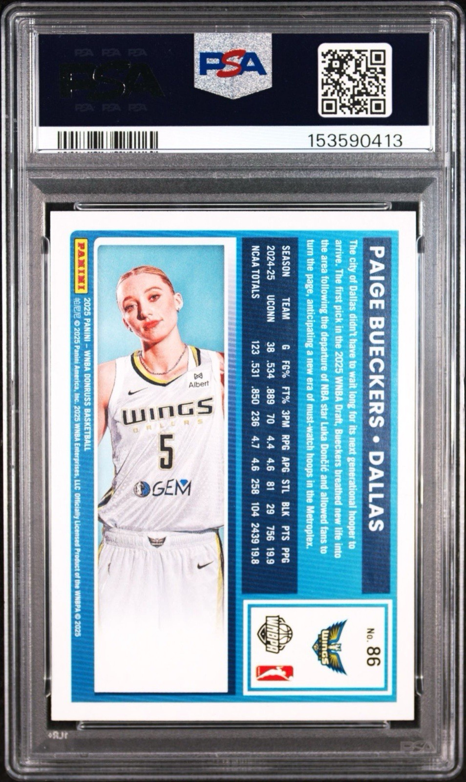 2025 Donruss WNBA Paige Bueckers Holo Rookie #86 PSA 10 view 2