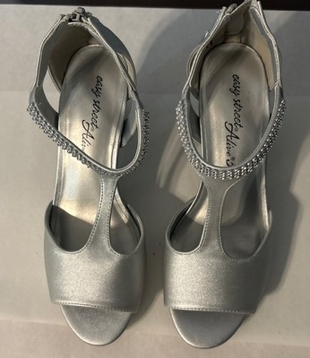 Easy Street Flash Alive At 5 Womens Silver Toe Block Heel Heeled Sandal 6.5 M