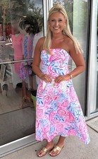 Lilly Pulitzer NWT Jorgian Linen Midi Dress Sun Sea Sand 258 Size 10