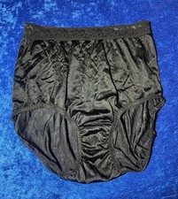 Vintage Hanes Panties Black Nylon Brief Panty Lace High Waist Size 9 Shiny Sissy