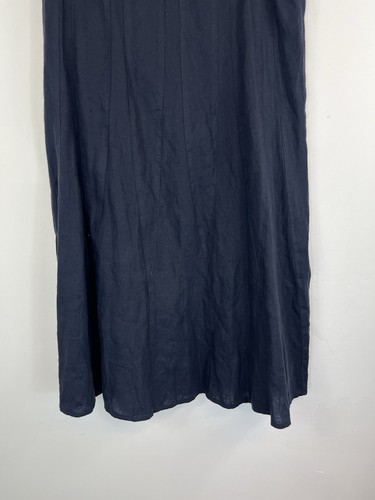 Per Una Maxi Skirt 14 Tall Navy Blue Tall Flare Patchwork 100% Linen - Picture 3 of 7