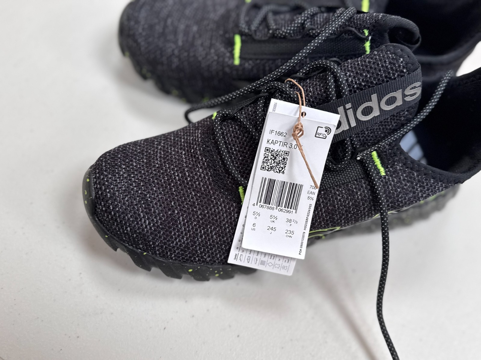 Adidas Kaptir 3.0 GS Trainers UK 5.5 Black Lucid Lemon IF1682 Youth Running Shoe image 3