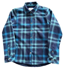 Orvis Plaid Fleece Lined Shirt Jacket Men's S Blue Snap Front Shacket Outdoors