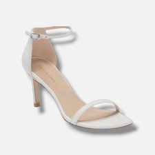 Stuart Weitzman Women's White Nudistcurve 75 Leather Sandals Shoes Size 9 B