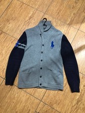 POLO Ralph Lauren Grey Navy Blue Big Pony Cardigan Youth XL