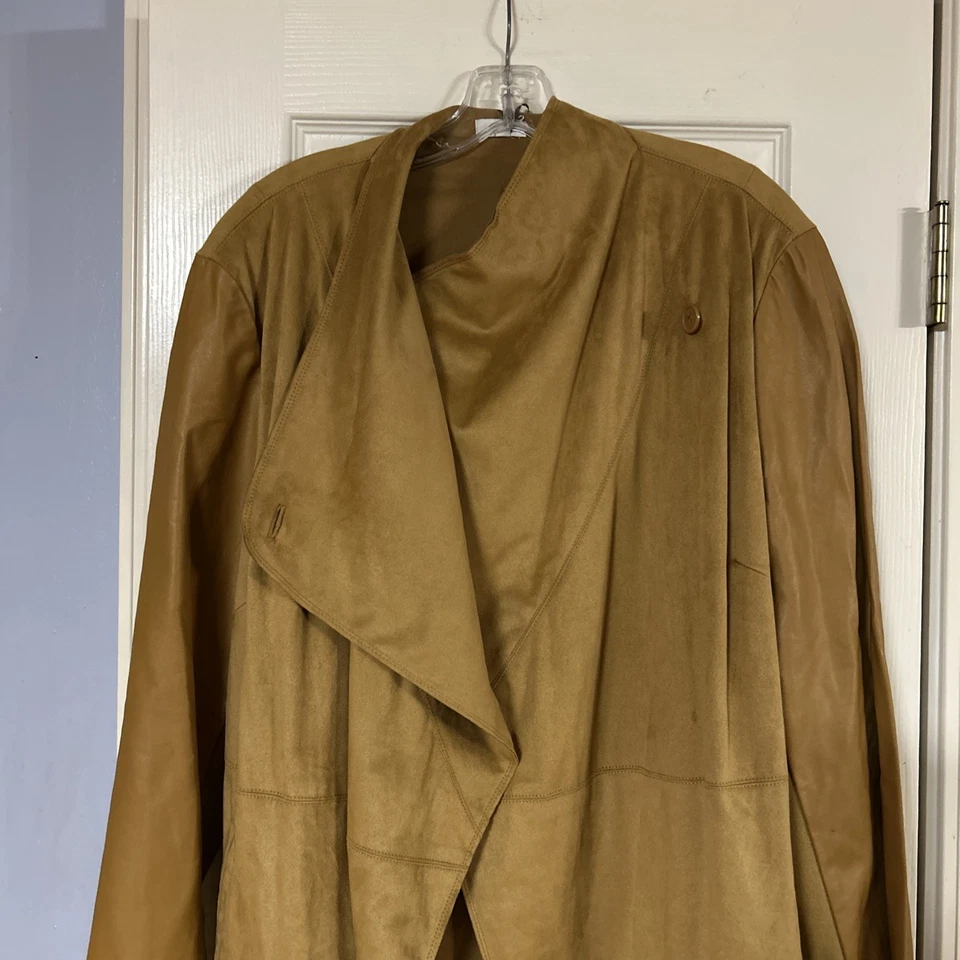 Vintage Di Vita Women Size 2X Faux Suede Wrap Drape Jakett Jacket Butterscotch - Image 3 of 4