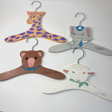Vtg Lot 4 Childrens Wooden Animal Clothes Hangers 80s Pet Mates Giraffe Elephant