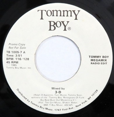 3-D Tommy Boy Megamix TOMMY BOY 45 hip hop electro VG+ 1985 7  HEAR