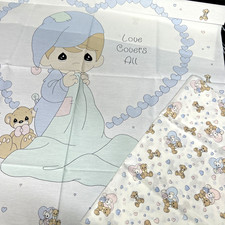 Vtg 1997 Precious Moments-Love Covers All-Baby Boy Bear Crib Blanket/Sheet Panel